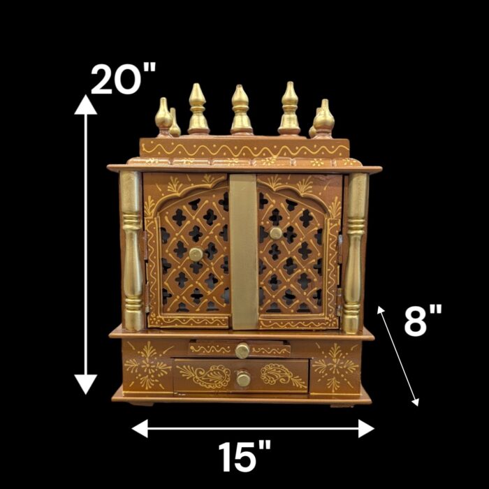 Wooden Mandir for Home - Led Backlit Panel and Doors