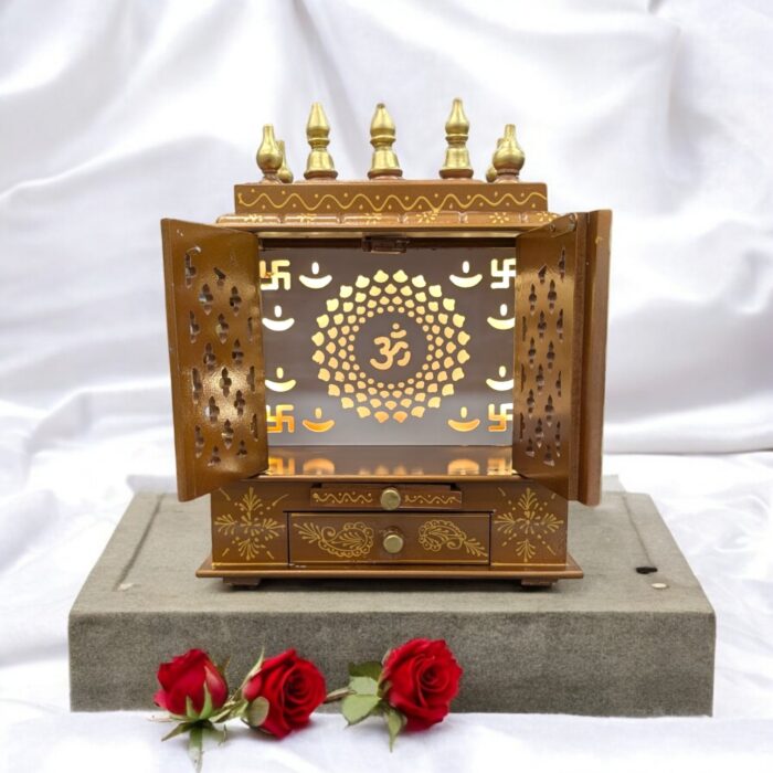Small Wooden Mandir for Home - Led Backlit Panel and Doors