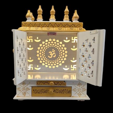 Wooden Mandir for Home - Led Backlit Panels and Doors