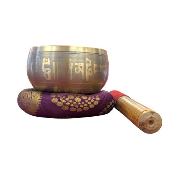 Brass Tibetan Singing Bowl Set - Grey with Tree of life | Tibetan singing bowl sets for beginners