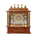 Wooden Puja Mandir for Home | Brown with Golden Hue | Om LED Back panel