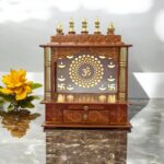 Wooden Puja Mandir for Home | Brown with Golden Hue | Om LED Back panel