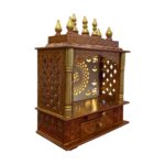 Wooden Mandir for Home | Brown with Golden Hue | Om LED Back panel