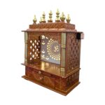 Wooden Mandir for Home | Brown with Golden Hue | Om LED Back panel