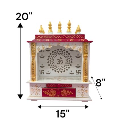 Wooden Mandir for Home | Red with Golden Hue | Om LED Back panel