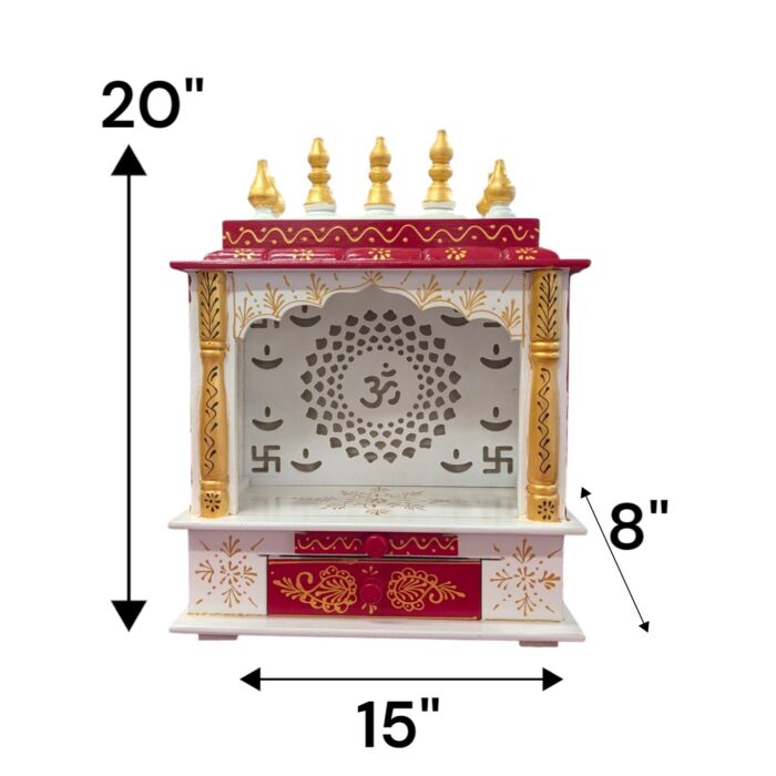 Wooden Mandir for Home | Red with Golden Hue | Om LED Back panel
