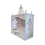 Wooden Puja Mandir for Home | White MDF with OM LED Backlit Panel