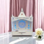 Wooden Puja Mandir for Home | White MDF with OM LED Backlit Panel