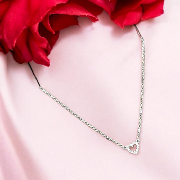 Pure Silver Open heart Pendant with Chain | 925 Sterling Silver Necklace