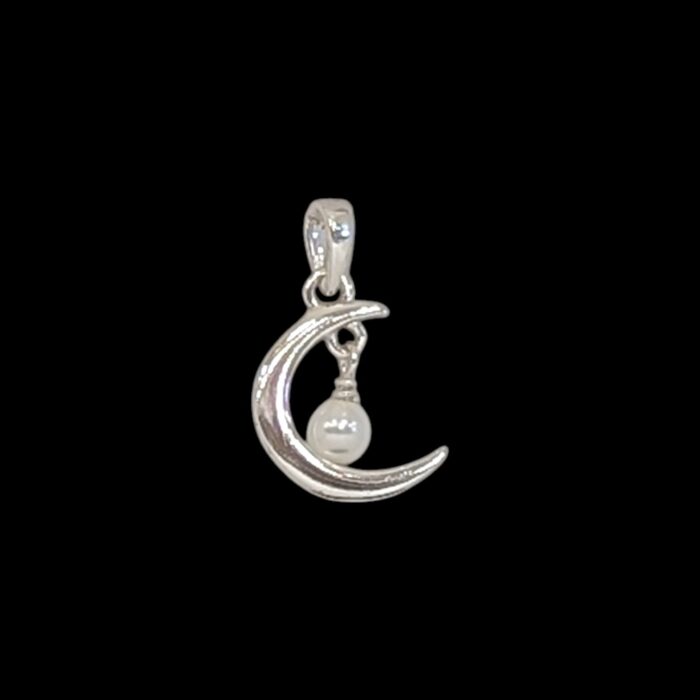 925 Sterling Silver Half Moon with pearl Pendant - Image 1