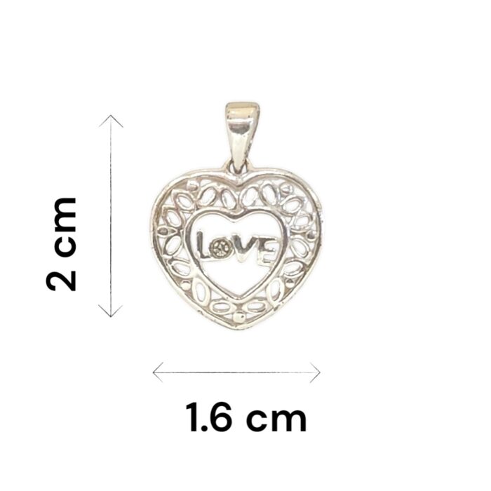 Dimensions of Heart silver pendant | 925 Sterling Silver