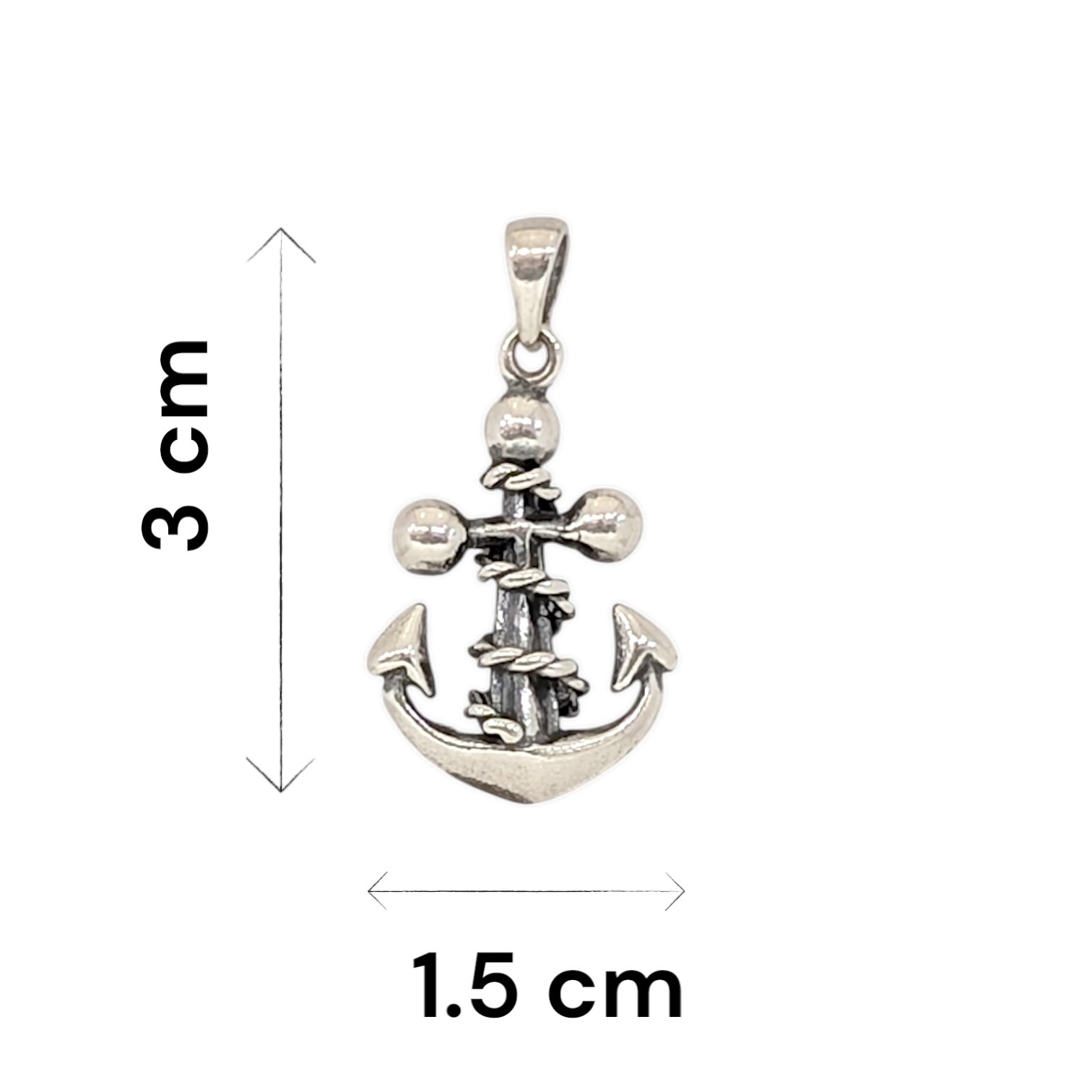 Dimensions of 925 Sterling Silver Anchor Charm Pendant - 3cm
