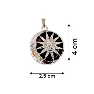 Close-up Sun and Moon pendant with natural Tiger Eye gemstone