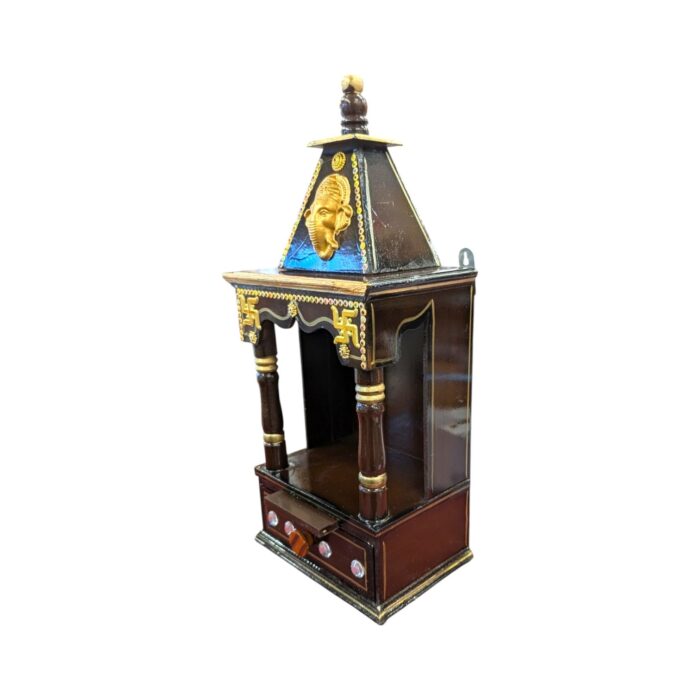 Side view of Small Wooden home Temple - Dark Brown | Wall Mountable