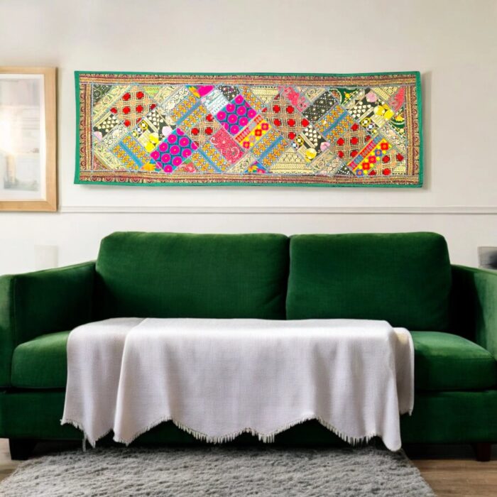 Patchwork Indian table runner - Green - Image 1