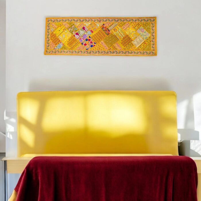 Patchwork Indian table runner - Yellow - Image 1