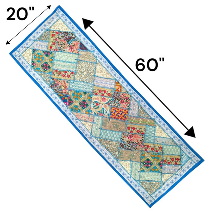 Patchwork Indian table runner - Turquoise - Image 5