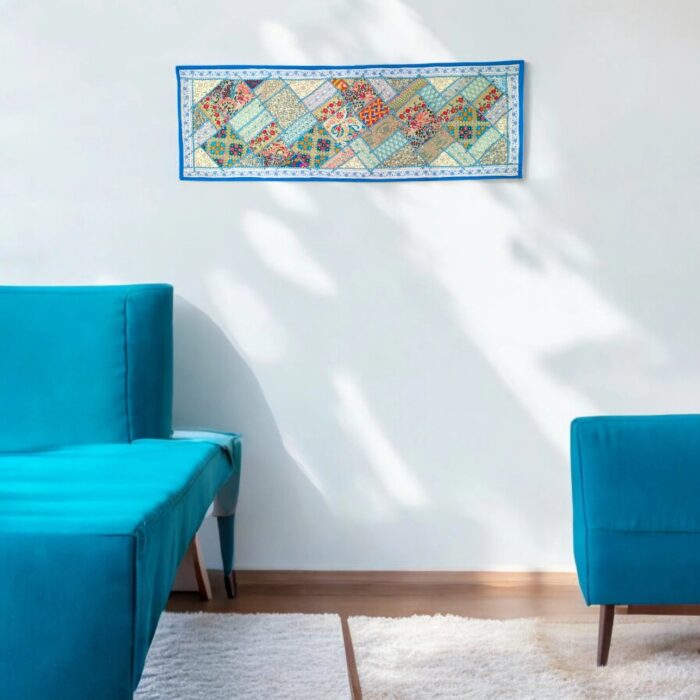 Patchwork Indian table runner - Turquoise - Image 1