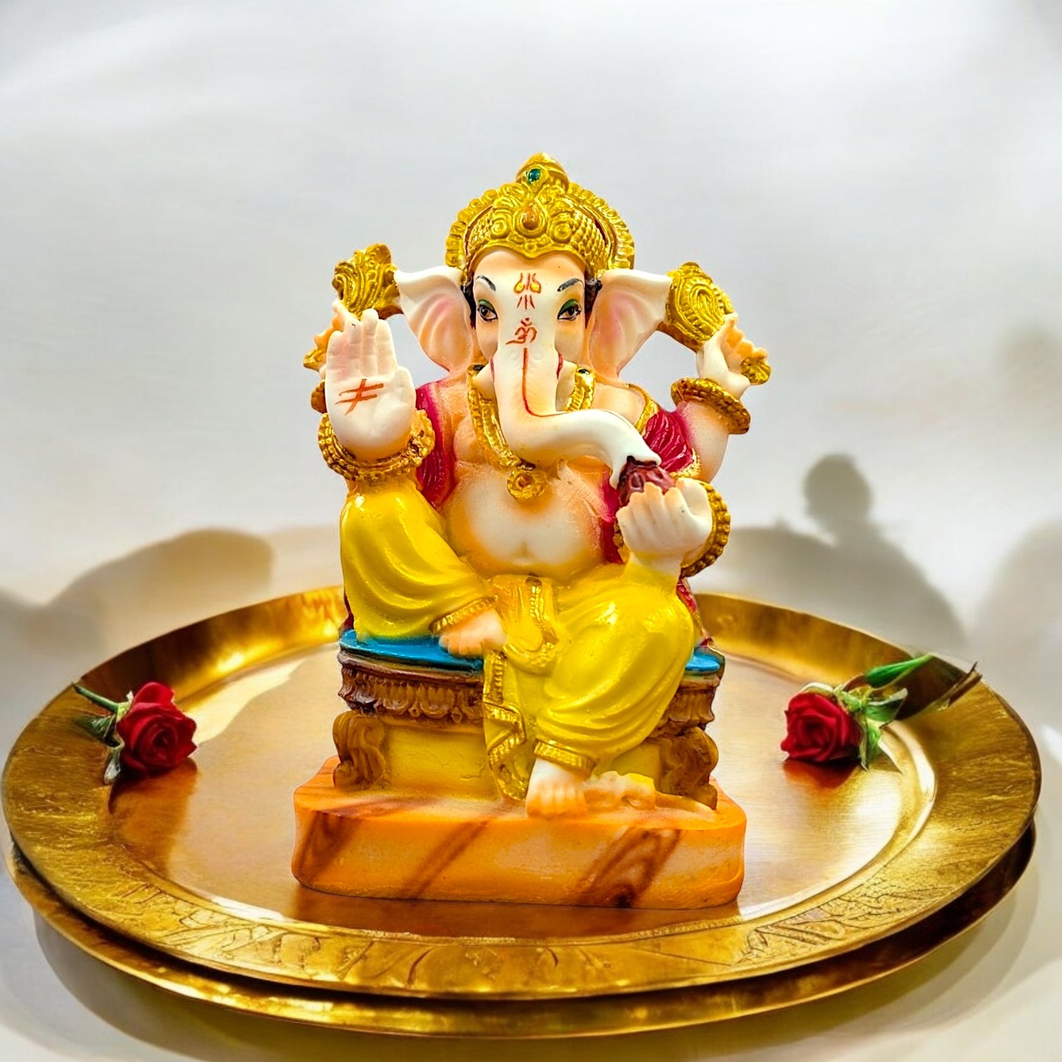 Ganesh On Singhasan - 6 inch - Matt finish | Ganesha Idol for Home Mandir
