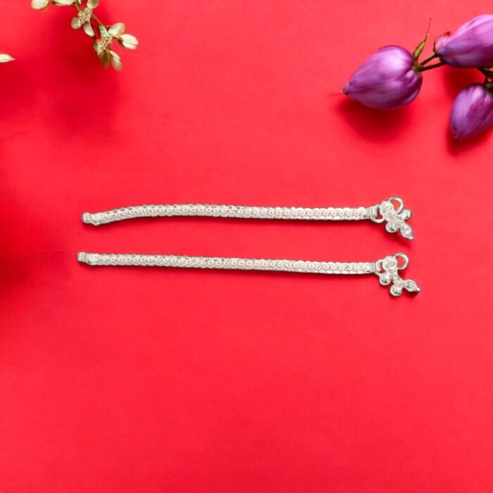 Pair of pure silver anklets - 6 inch | Chandi ki payal for Baby