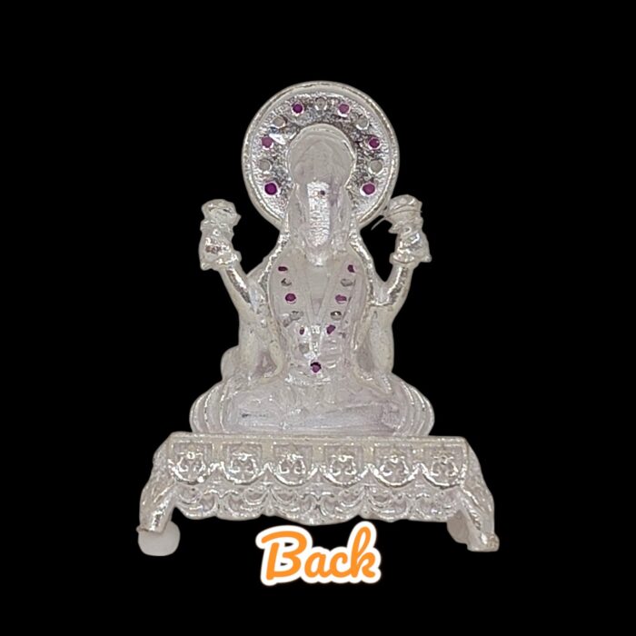 Back side view of Pure silver Lakshmi Idol on throne