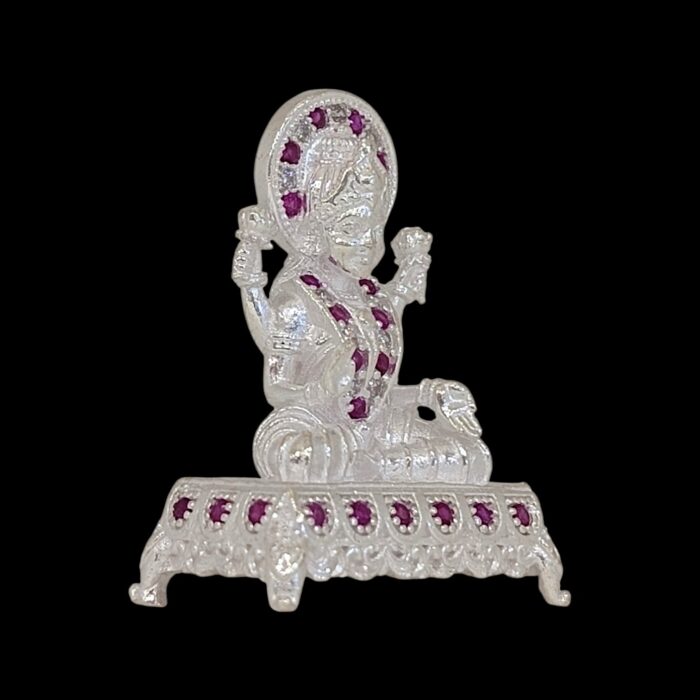 Side view of Pure silver Lakshmi Idol on throne