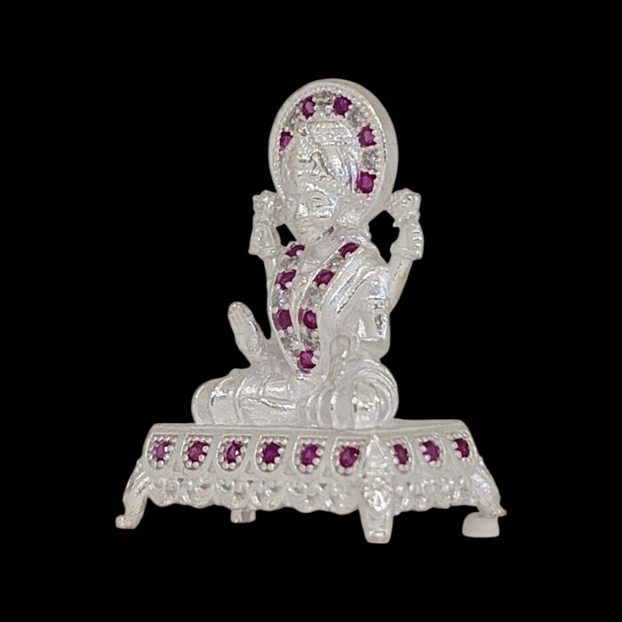Side view of Pure silver Lakshmi Idol on throne