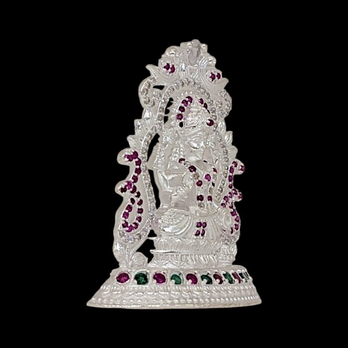 Side view of Pure silver Lakshmi Idol | Small Silver Lakshmi Statue