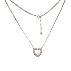 Pure Silver Open heart Pendant with Chain | 925 Sterling Silver Necklace