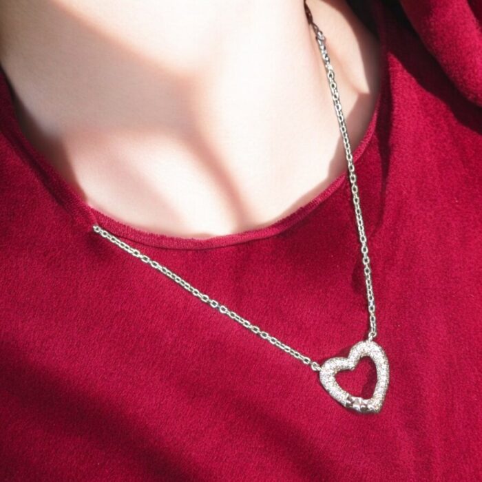 Pure Silver Open heart Pendant with Chain | 925 Sterling Silver Necklace