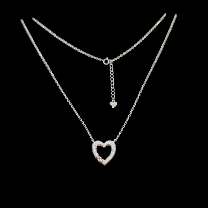 Pure Silver Open heart Pendant with Chain | 925 Sterling Silver Necklace