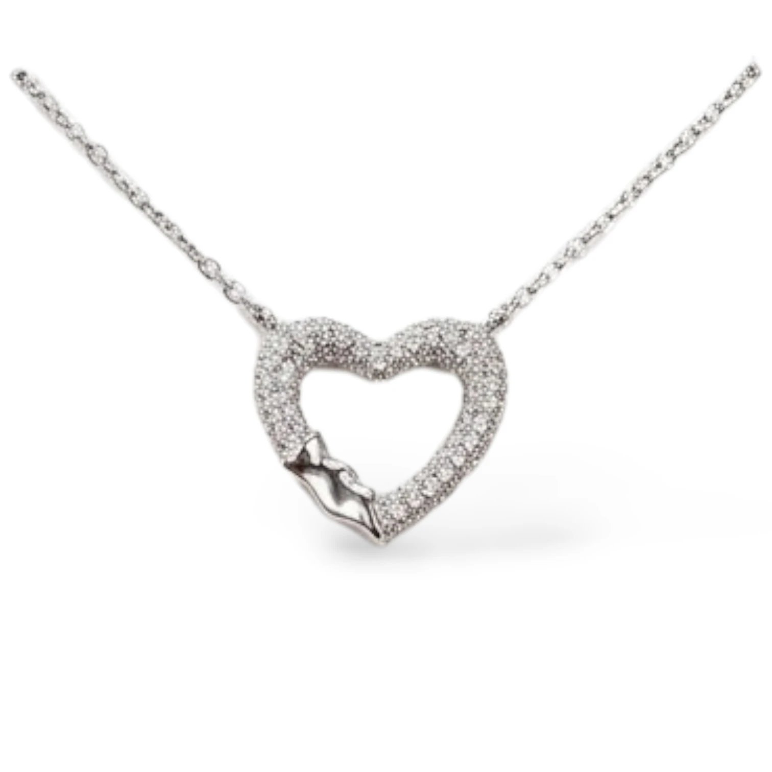 silver heart necklace Sterling silver Necklace with embedded zirconia stones