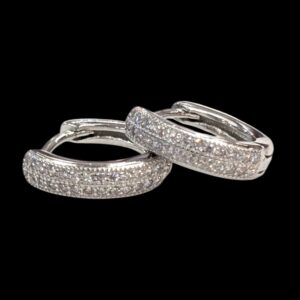 925 Sterling Silver Hoops with Zirconia Stones – 1.5cm | Ships in USA and Canada only