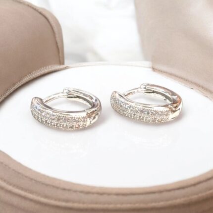 925 Sterling Silver Hoops with Zirconia Stones – 1.5cm | Ships in USA and Canada only