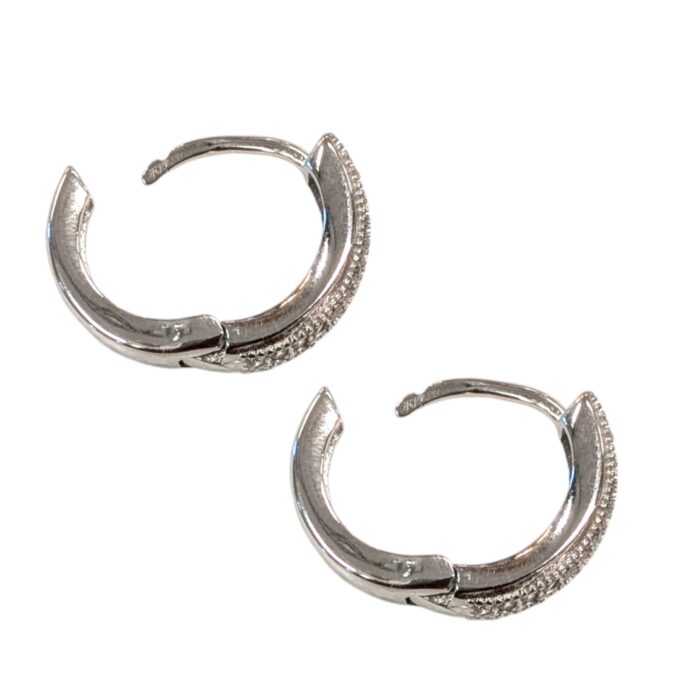 Delicate 1.5cm 925 Sterling Silver Hoop Earrings with Sparkling Zirconia Stones