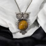 Natural Tiger Eye stone in owl Pendant Necklace