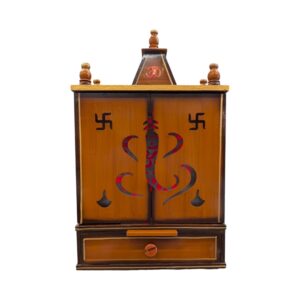 Wooden Home temple with doors | Puja Mandir with Led Backlit Panel