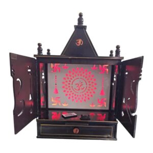 Wooden home Temple | Pooja Mandir with Om Led Panel with Doors