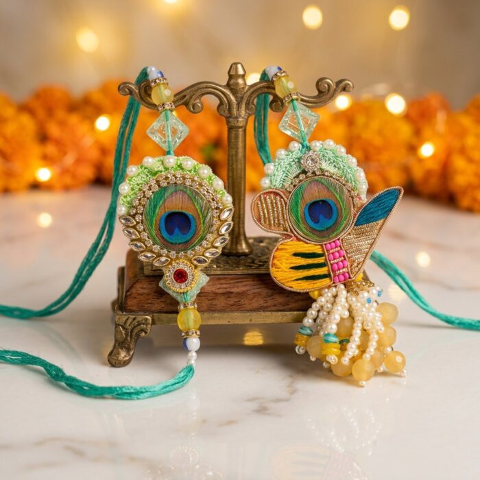 Elegant Stylish Bhai and Bhabhi Rakhi combo | Bhaiya Bhabhi Rakhi set - Image 2