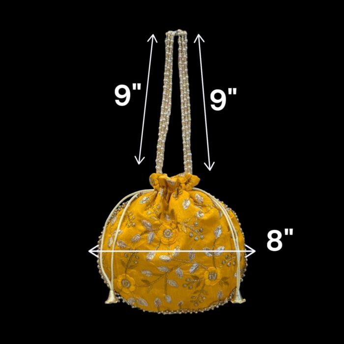 Designer Floral Potli Bag - Yellow - Image 2