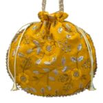 Designer Floral Potli Bag - Yellow - Image 3