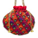 Designer Floral Potli Bag - Red - Image 2