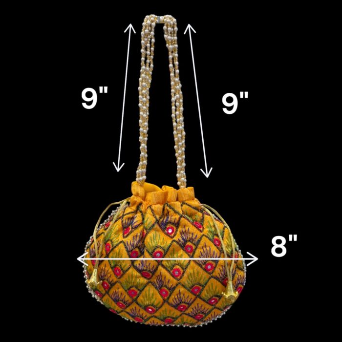 Designer Floral Potli Bag - Mustard - Image 3