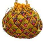 Designer Floral Potli Bag - Mustard - Image 2