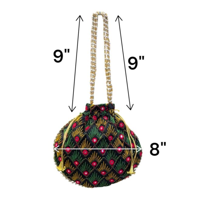 Designer Floral Potli Bag - Black - Image 3