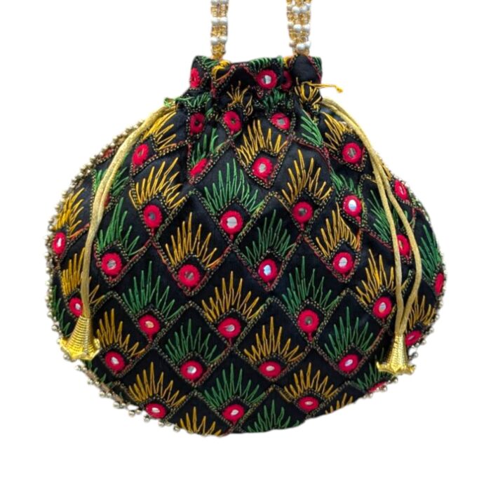 Designer Floral Potli Bag - Black - Image 2