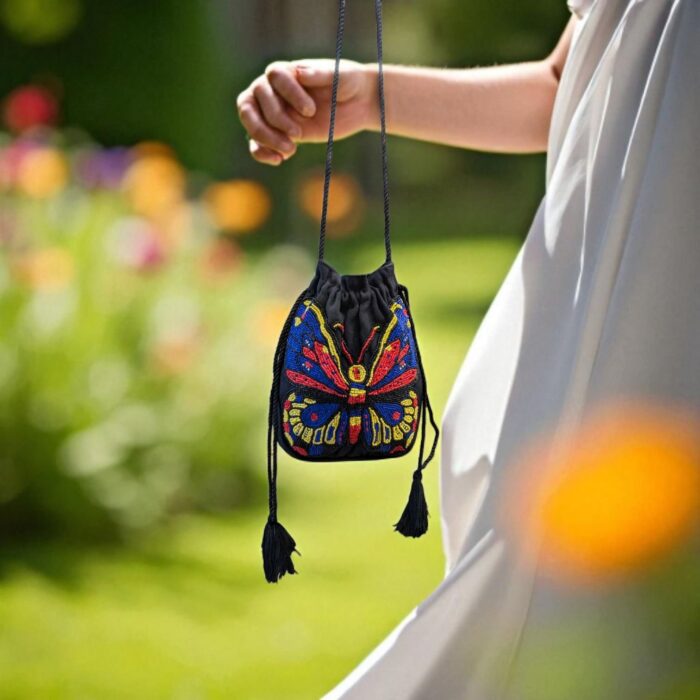 Beaded - Butterfly sling Bag - Black - Image 1