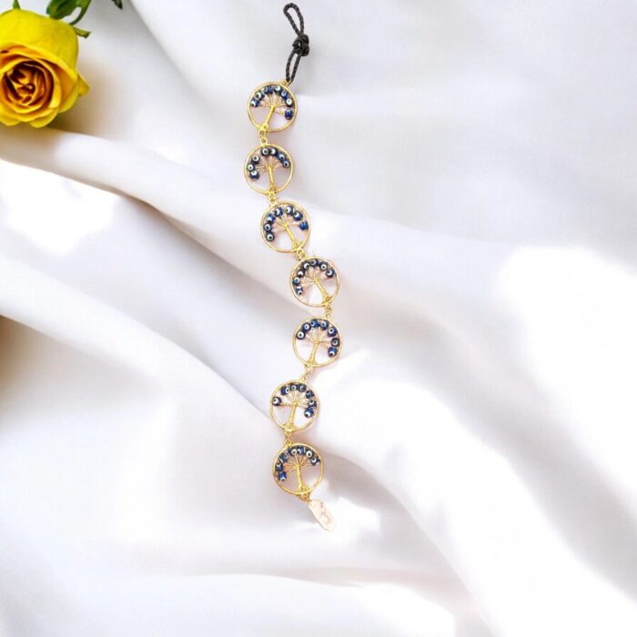 Tree of Life Hanging Decor with evil eye beads - Wall Decor - Golden - Image 1