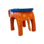 Hand Painted Elephant Wooden Stool Showpiece - Orange - Image 5