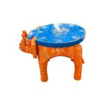 Hand Painted Elephant Wooden Stool Showpiece - Orange - Image 7